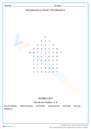 Renaissance Music Word Search