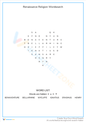 Renaissance Religion Word Search