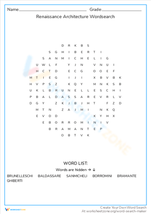 Renaissance Architecture Word Search