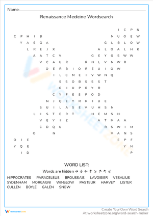 Renaissance Medicine Word Search Puzzle