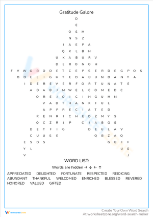 Gratitude Galore Word Search