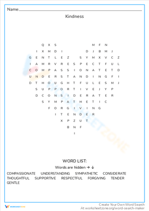Kindness Word Search Puzzle