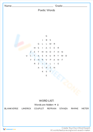 Poetic Words Word Search Challenge