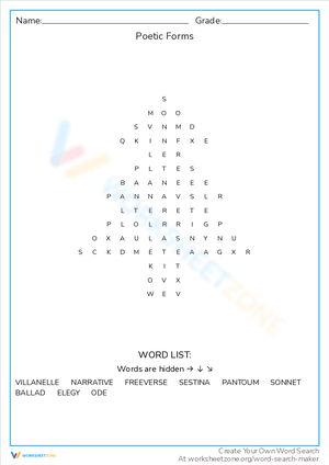 Poetic Forms Word Search