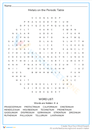 Metals on the Periodic Table Word Search