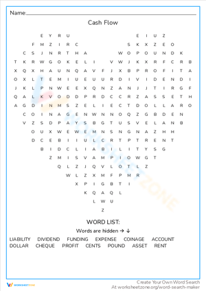 Cash Flow and Finance Word Search