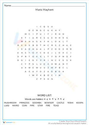 Mario Mayhem Word Search