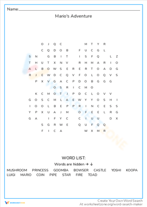 Mario's Adventure Word Search