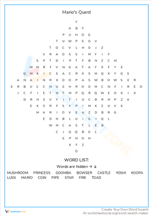 Mario's Quest Word Search Puzzle