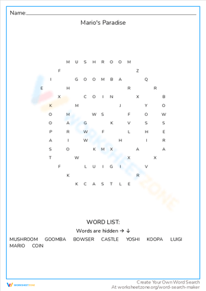 Mario's Paradise Word Search