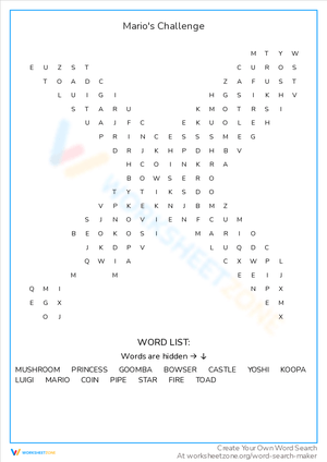 Mario's Challenge Word Search Fun