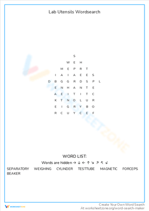 Lab Utensils Word Search