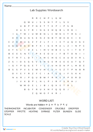 Lab Supplies Word Search