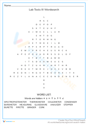 Lab Tools Word Search: Science Vocabulary Fun