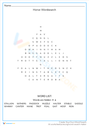 Horse Word Search: Equestrian Vocabulary
