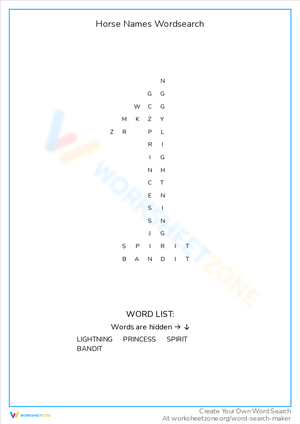 Horse Names Word Search: Find Famous Equine Names