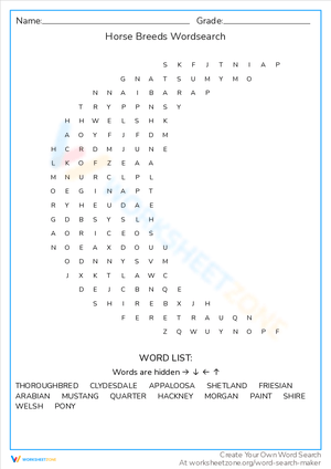 Horse Breeds Word Search: Explore Different Types