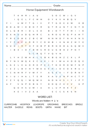 Horse Equipment Word Search: Learn Tack and Gear