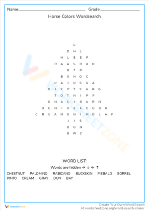 Horse Colors Word Search: Discover Equine Hues