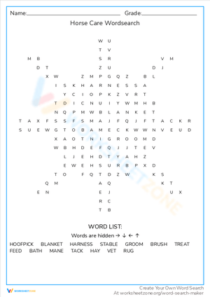 Horse Care Word Search: Learn How to Care for Horses