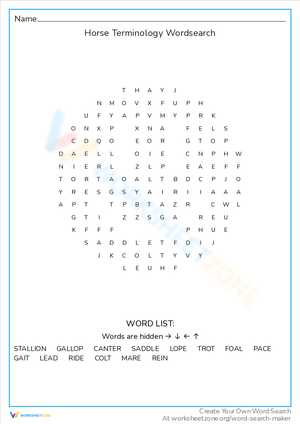 Horse Terminology Word Search: Equine Lingo