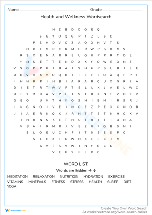 Health and Wellness Word Search