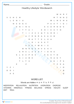Healthy Lifestyle Word Search