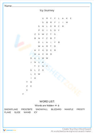 Icy Journey Word Search: Winter Adventure
