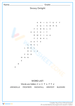 Snowy Delight Word Search: Winter Activities
