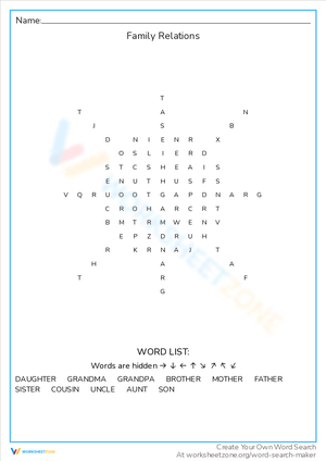 Family Relations Word Search: Learn the Terms
