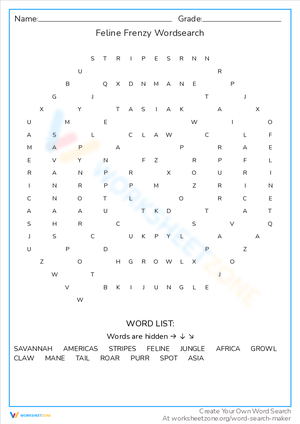 Feline Frenzy Word Search