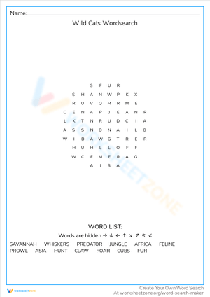 Wild Cats Word Search Puzzle