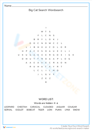 Big Cat Search Word Puzzle