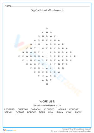 Big Cat Hunt Word Puzzle