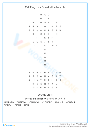 Cat Kingdom Quest Word Search