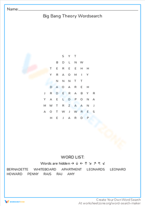 Big Bang Theory Word Search