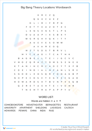 Big Bang Theory Locations Word Search