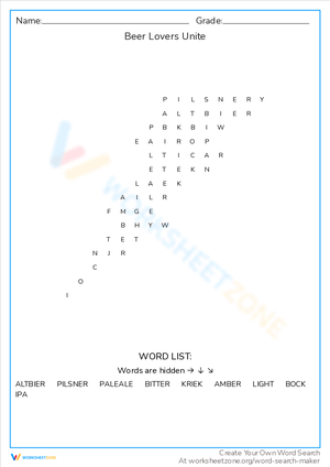 Beer Lovers Unite Word Search