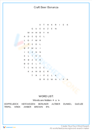 Craft Beer Bonanza Word Search