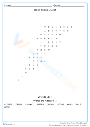 Beer Types Quest Word Search