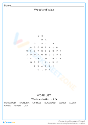 Woodland Walk Word Search
