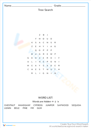 Tree Search Word Find Puzzle