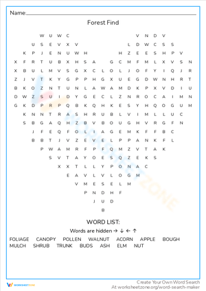 Forest Find Word Search