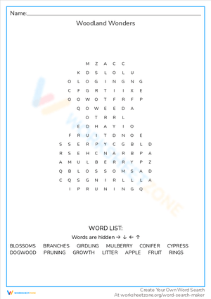 Woodland Wonders Word Search