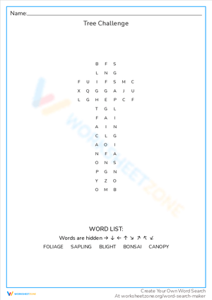 Tree Challenge Word Search Puzzle