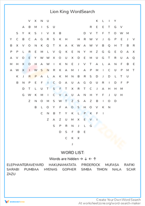 Lion King Word Search