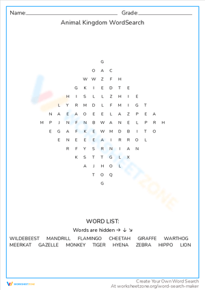 Animal Kingdom Word Search