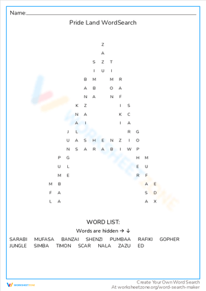 Pride Land Word Search