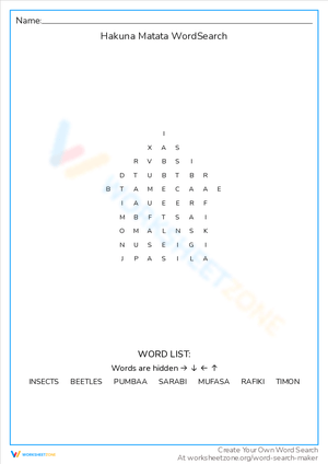 Hakuna Matata Word Search
