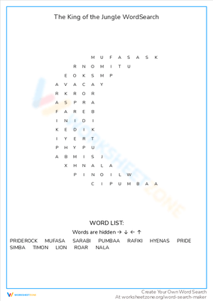 King of the Jungle Word Search